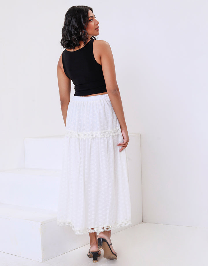 Off White Cut Lawn Skirt with Lace Work