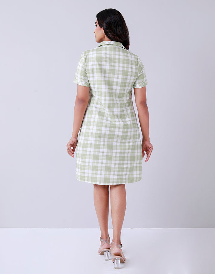 Open Collar Shirt Dress in Check