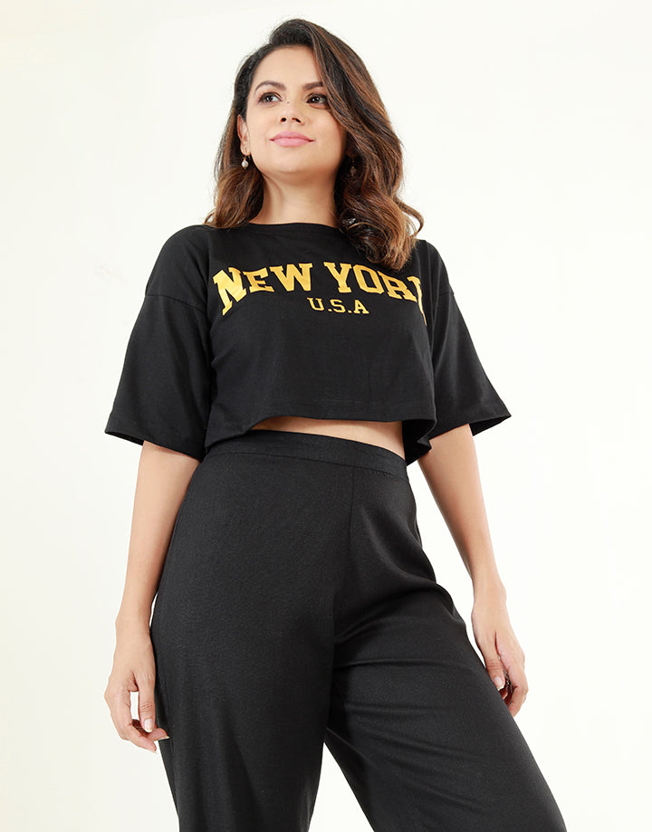 Oversized Cropped T-Shirt with Print