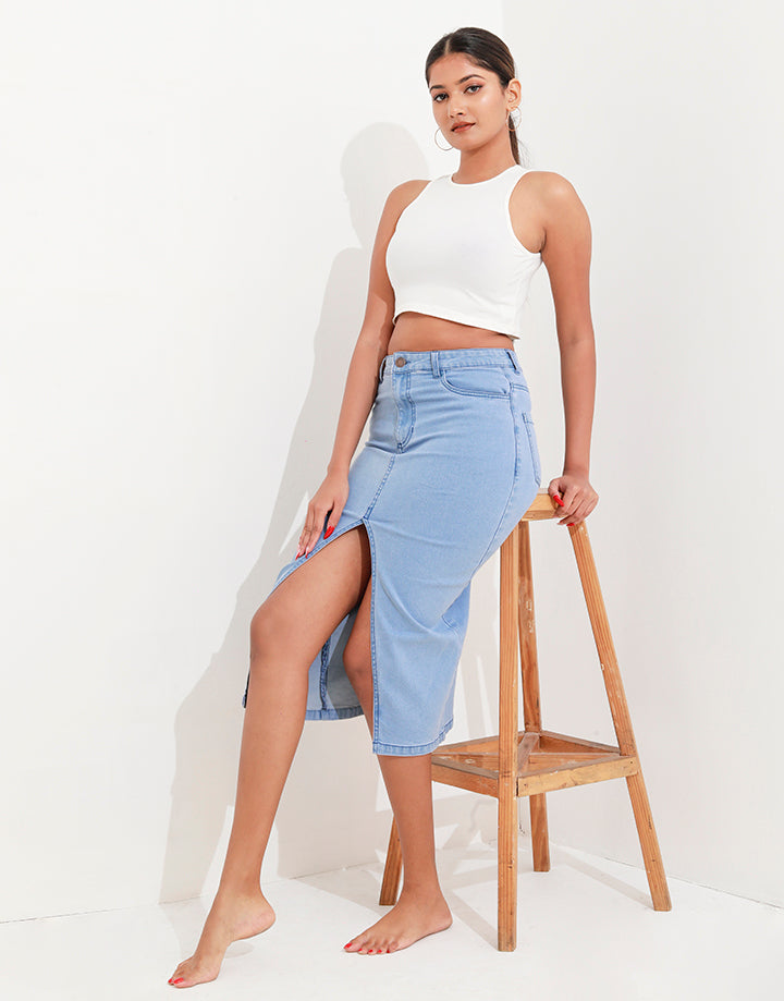 Reviz Pencil Midi Skirt with Split Hem