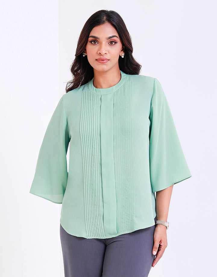 Pintuck Detail Flared Sleeves Blouse