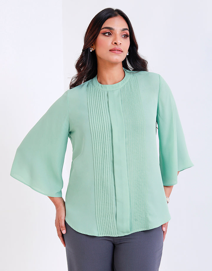 Pintuck Detail Flared Sleeves Blouse