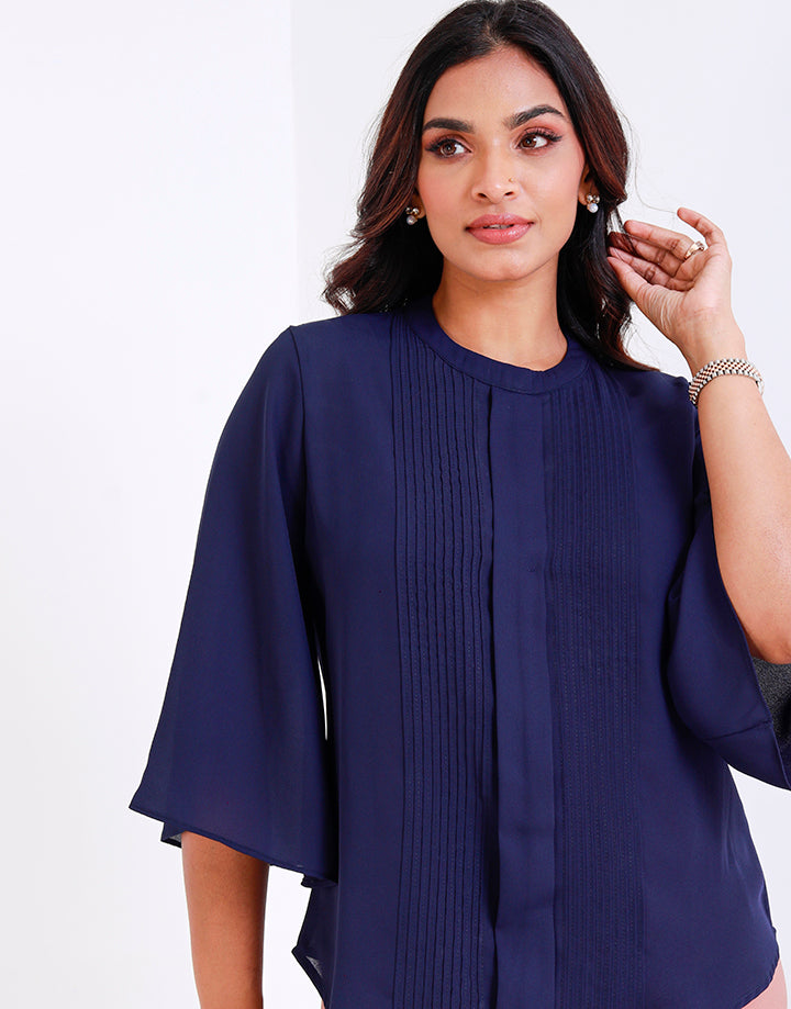 Pintuck Detail Flared Sleeves Blouse