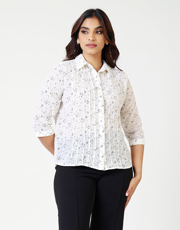 Pintucked Detailed ¾ Sleeves Blouse