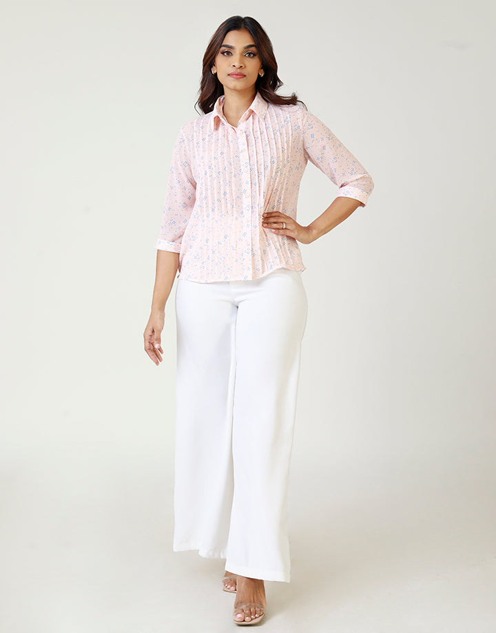 Pintucked Detailed ¾ Sleeves Blouse