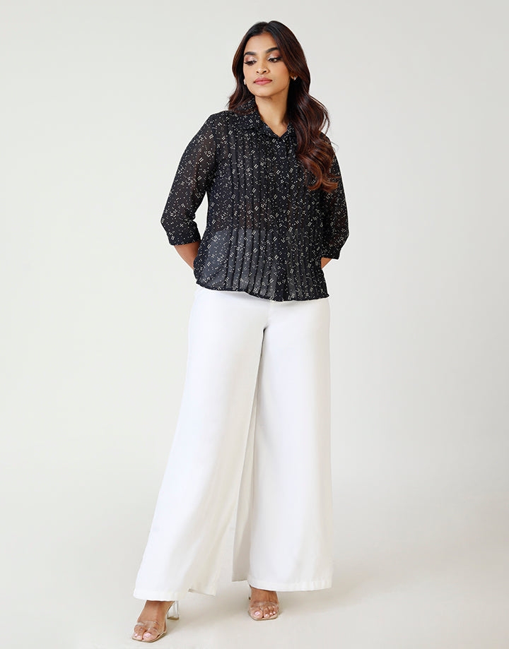 Pintucked Detailed ¾ Sleeves Blouse