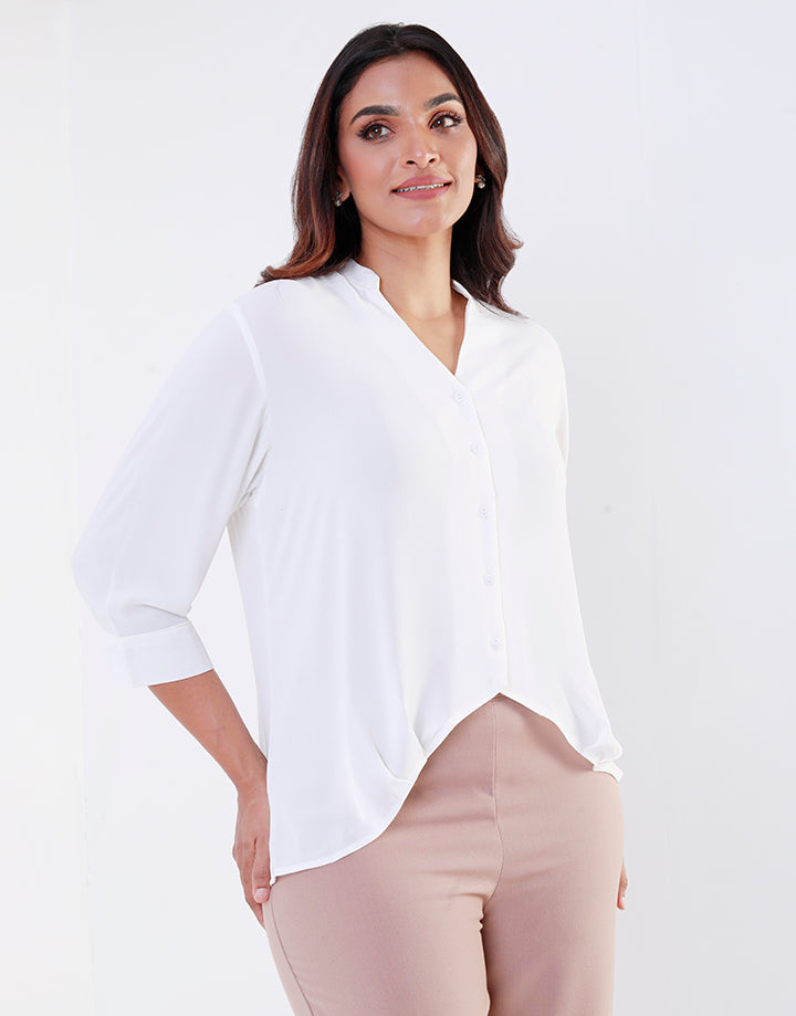 Plain Blouse with Chinese Collar