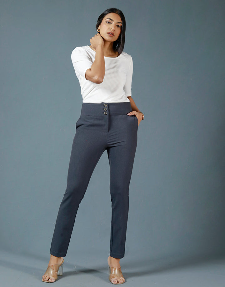 Plain Button Office Pant