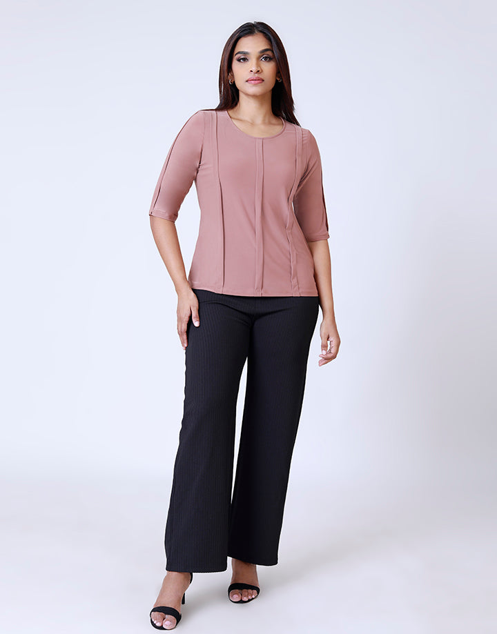 Plain ¾ Sleeves Top with Pleats