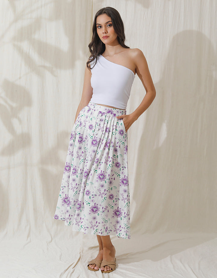 Pleated Flared Skirt with Side Pockets