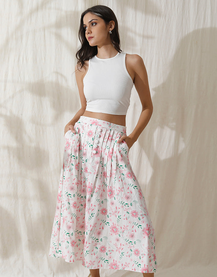 Pleated Flared Skirt with Side Pockets