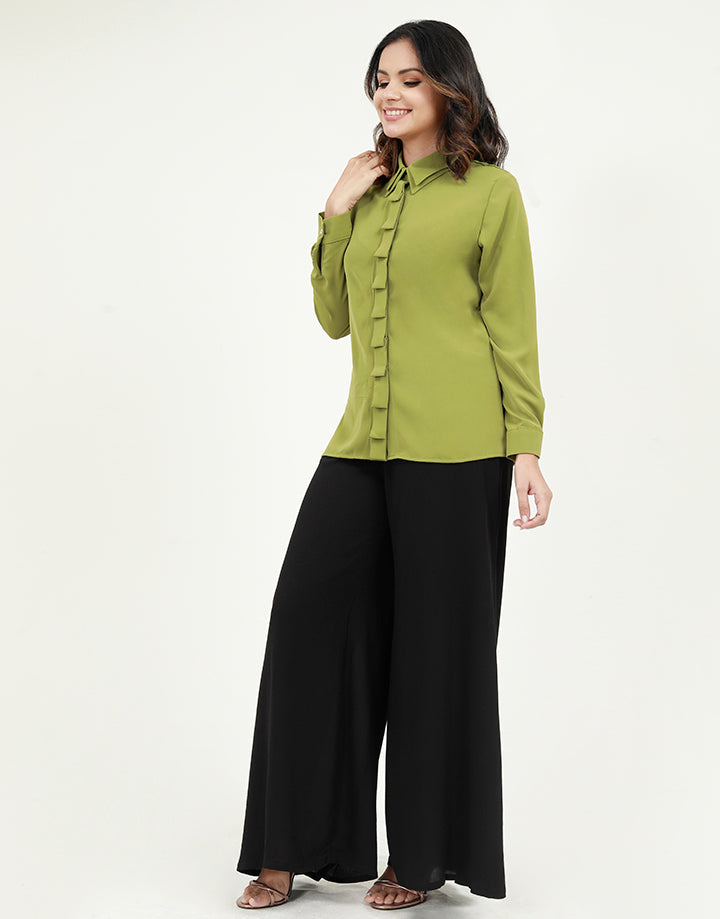 Pleated Placket Blouse In Long Sleeves