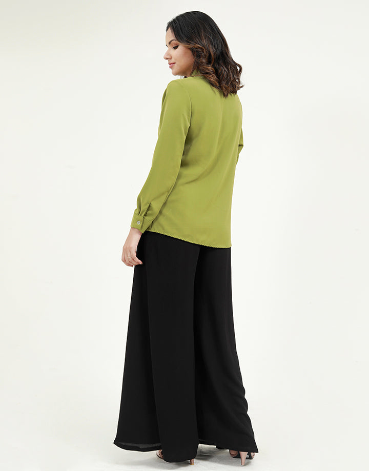 Pleated Placket Blouse In Long Sleeves