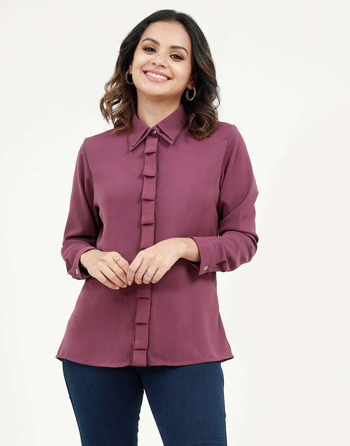 Pleated Placket Blouse In Long Sleeves