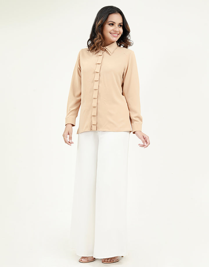 Pleated Placket Blouse In Long Sleeves