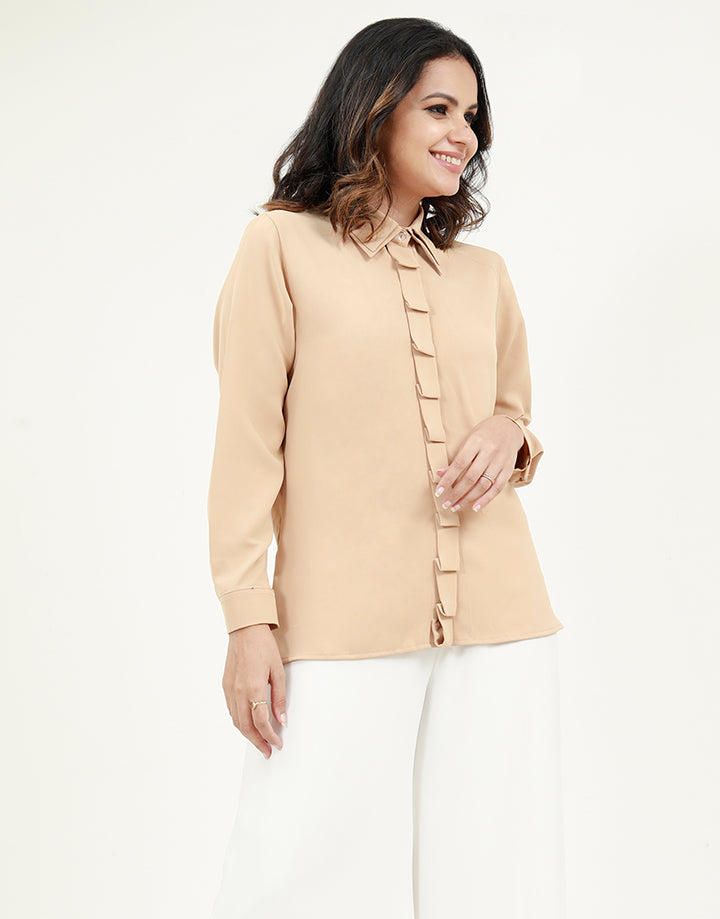 Pleated Placket Blouse In Long Sleeves