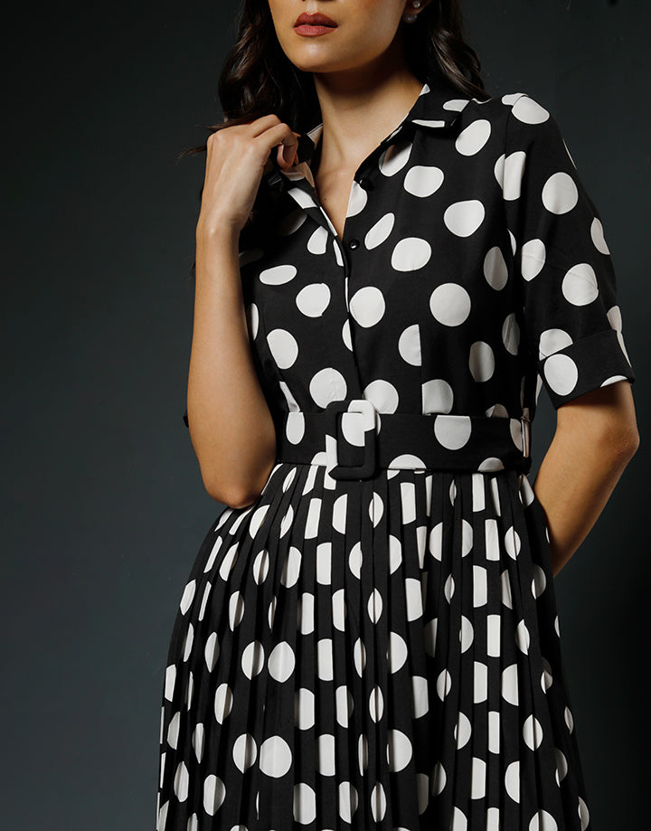 Polka Dot Dress with Pleated Skirt