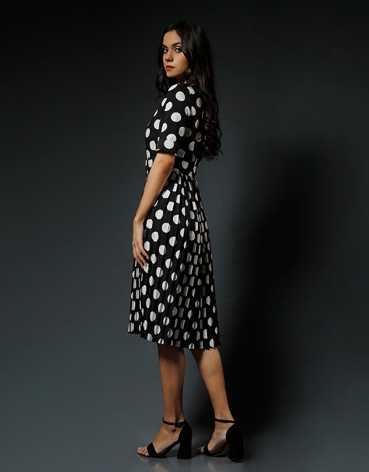 Polka Dot Dress with Pleated Skirt