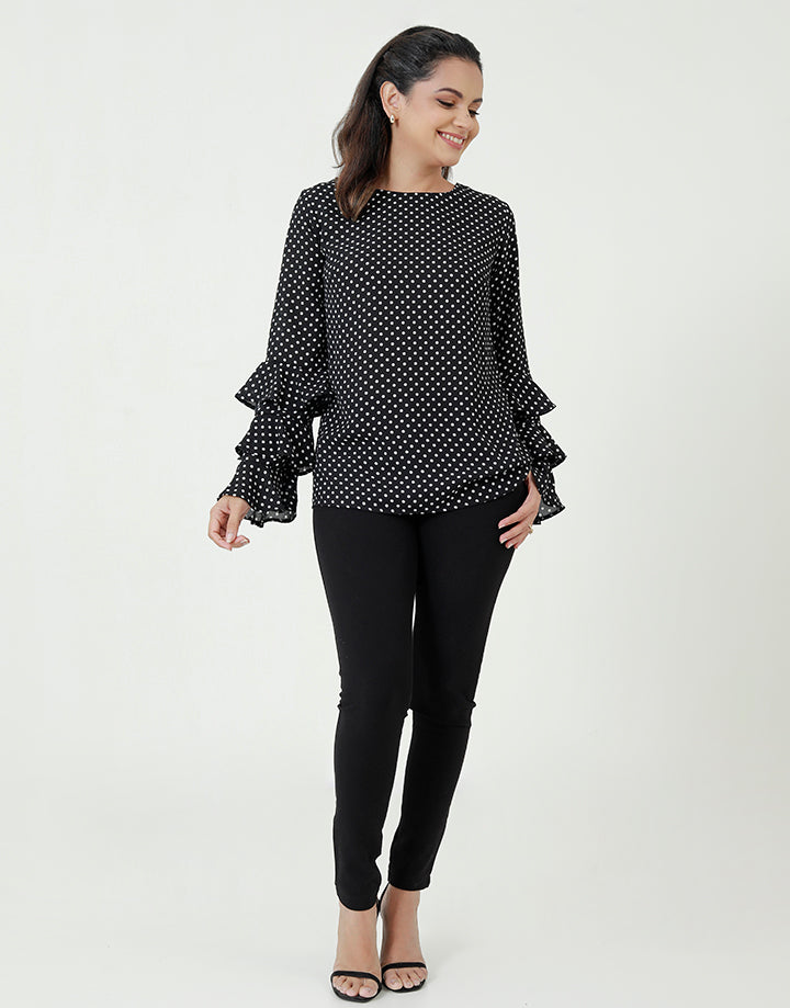 Polka Dotted Blouse with Layered Sleeves