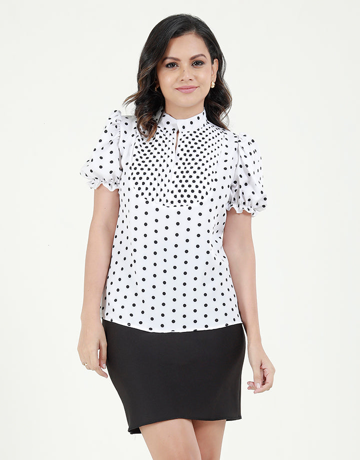 Polka Dotted Blouse with Puff Sleeves