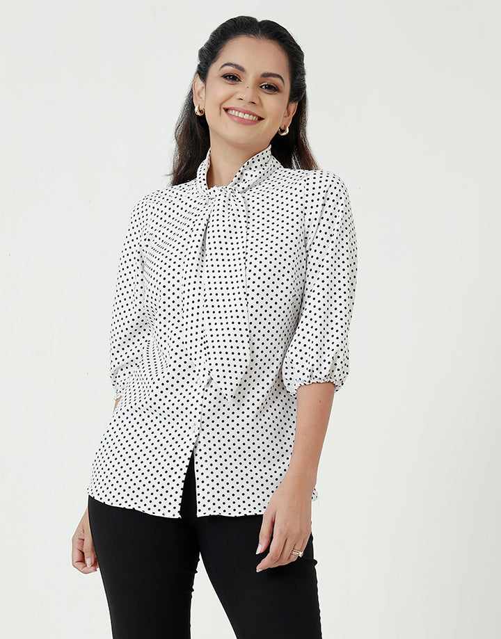 Polka Dotted Blouse with Tie-up