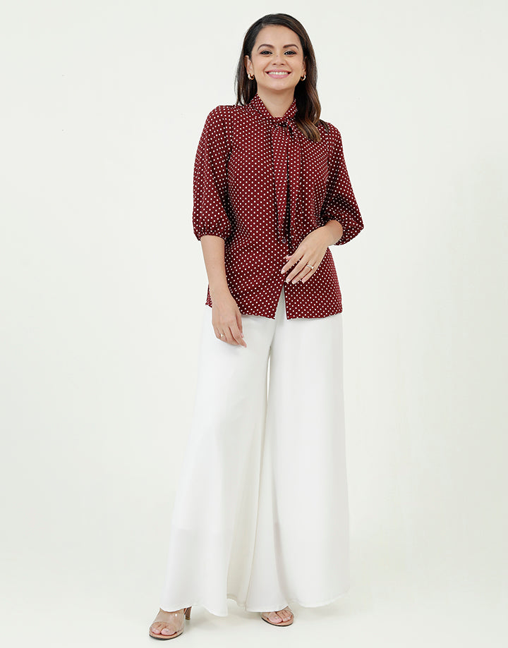 Polka Dotted Blouse with Tie-up