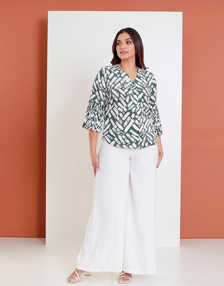 Print Blouse with Pleated Sleeves