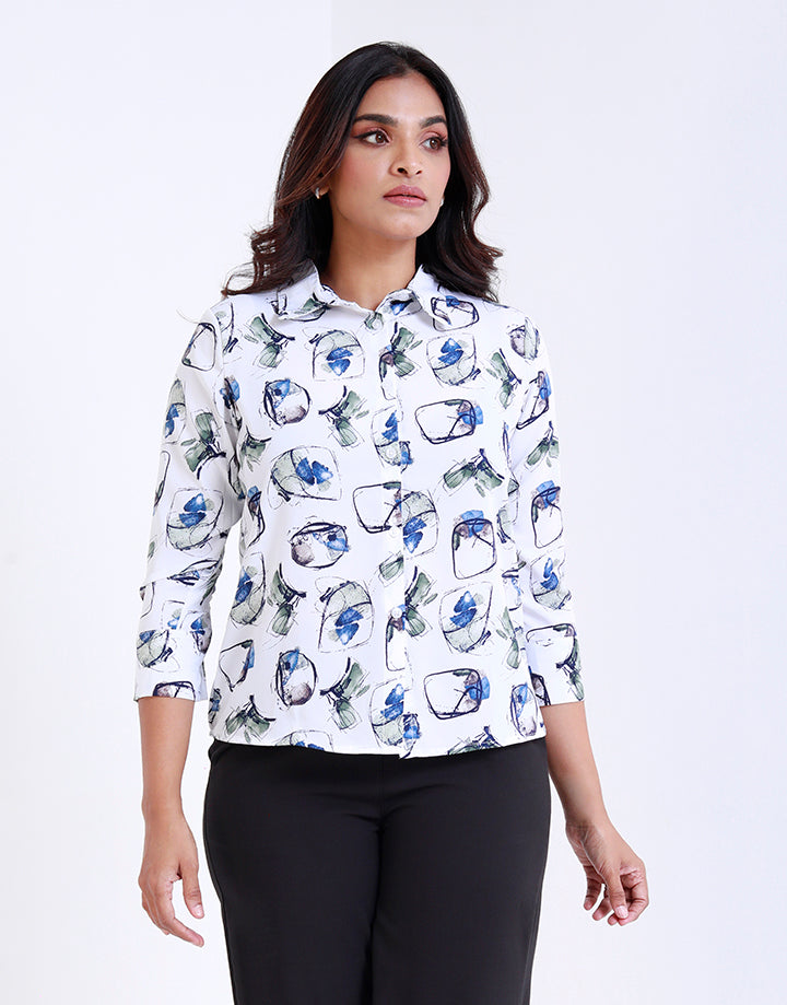 Print Shirt Blouse with ¾ Sleeves