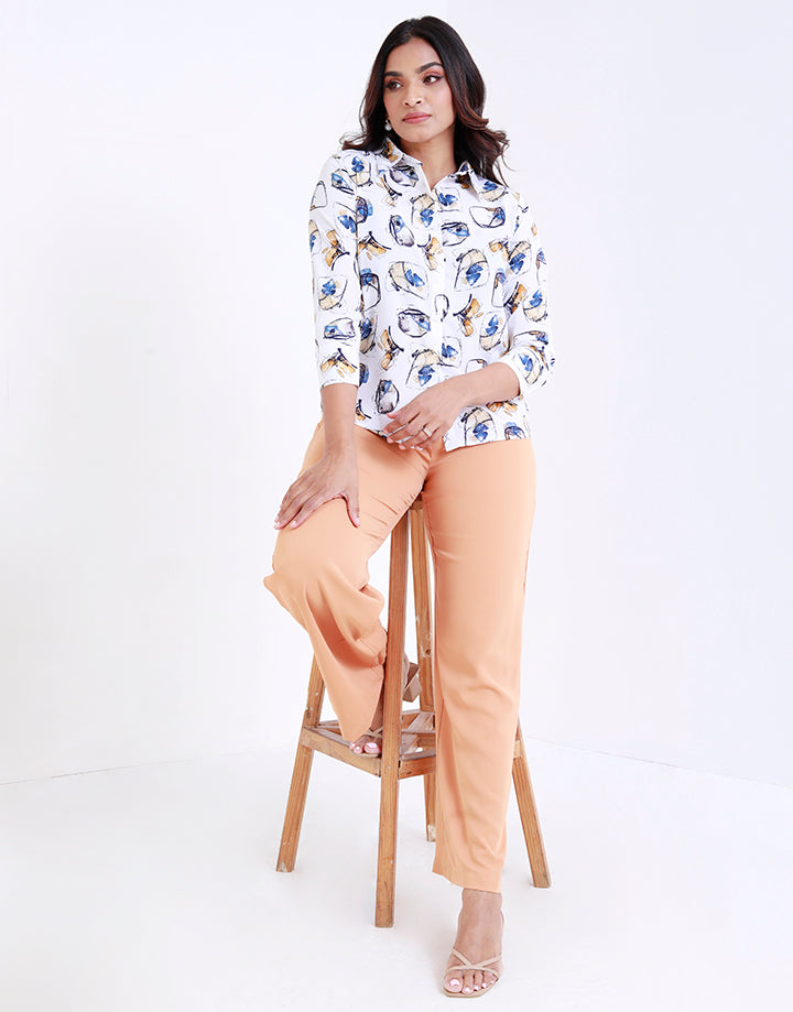 Print Shirt Blouse with ¾ Sleeves