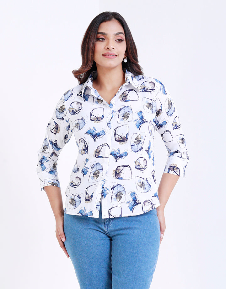 Print Shirt Blouse with ¾ Sleeves