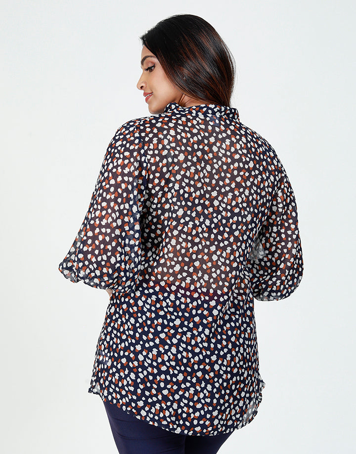 Printed Blouse with Balloon Sleeves