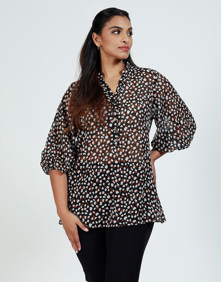 Printed Blouse with Balloon Sleeves