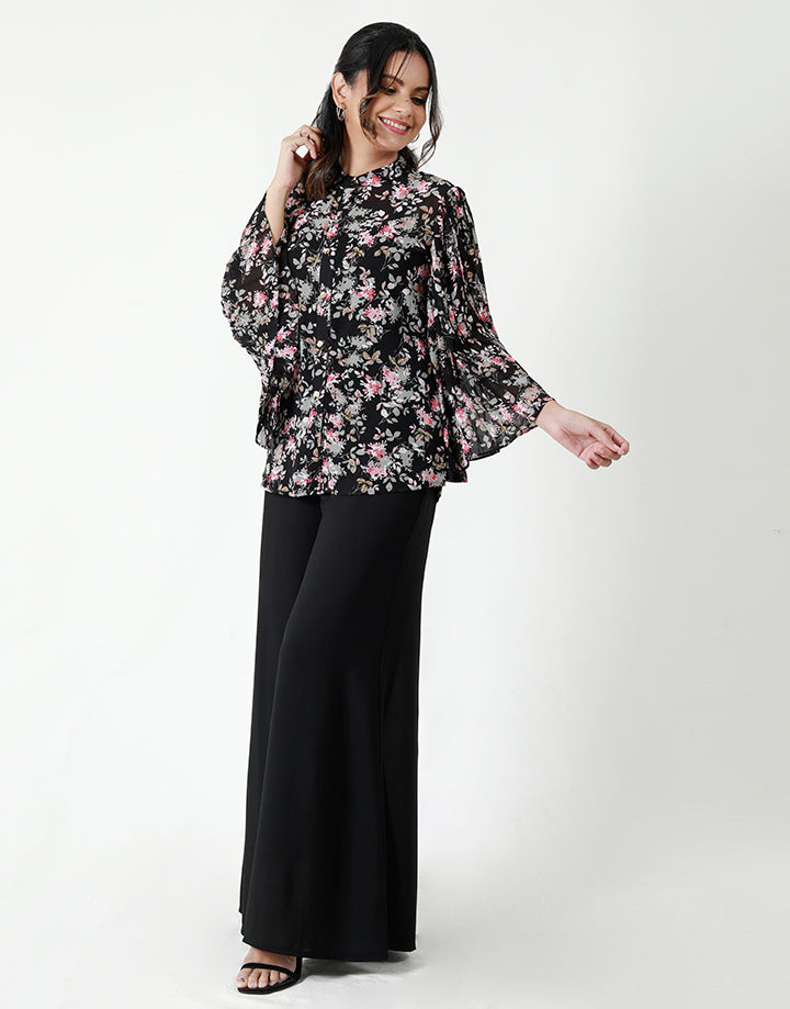Printed Blouse with Flared Sleeves