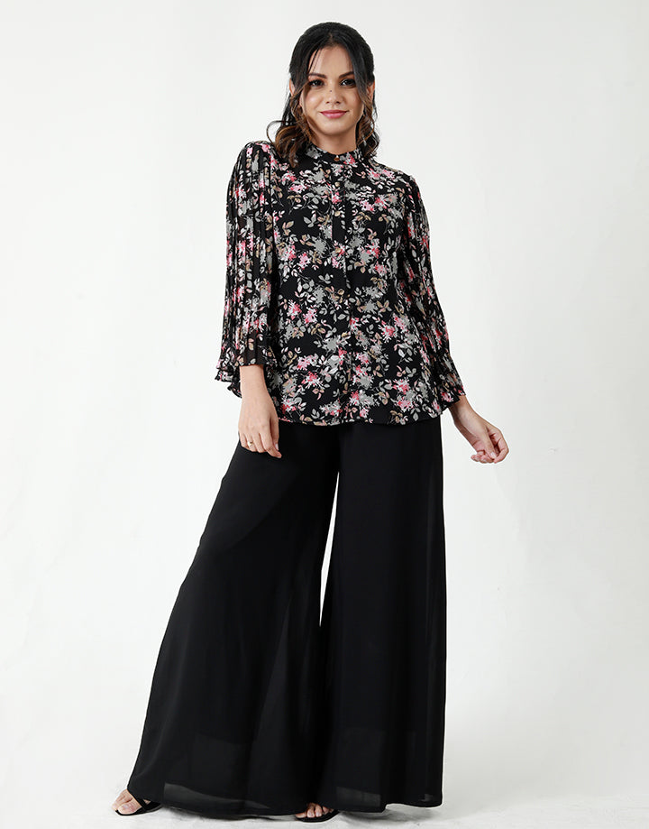 Printed Blouse with Flared Sleeves