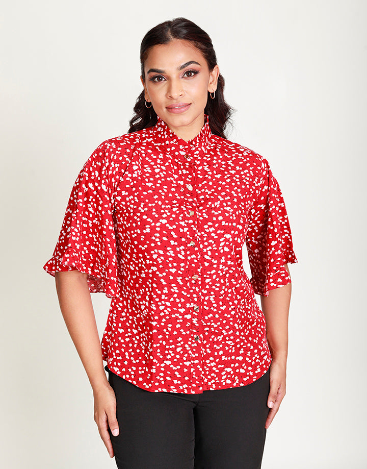 Printed Blouse with Flared Sleeves