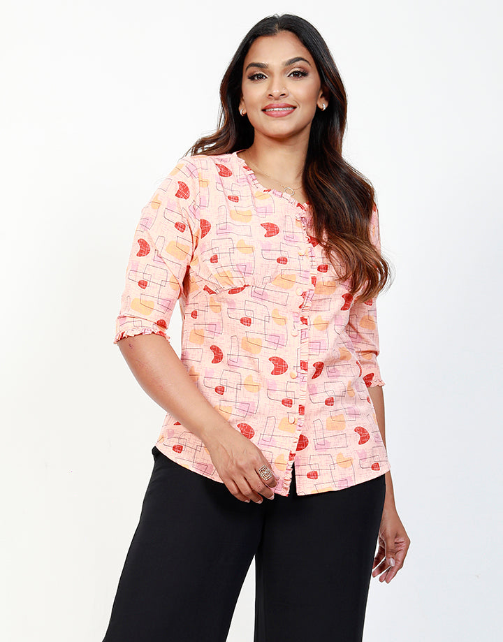 Printed Blouse with Frill Details