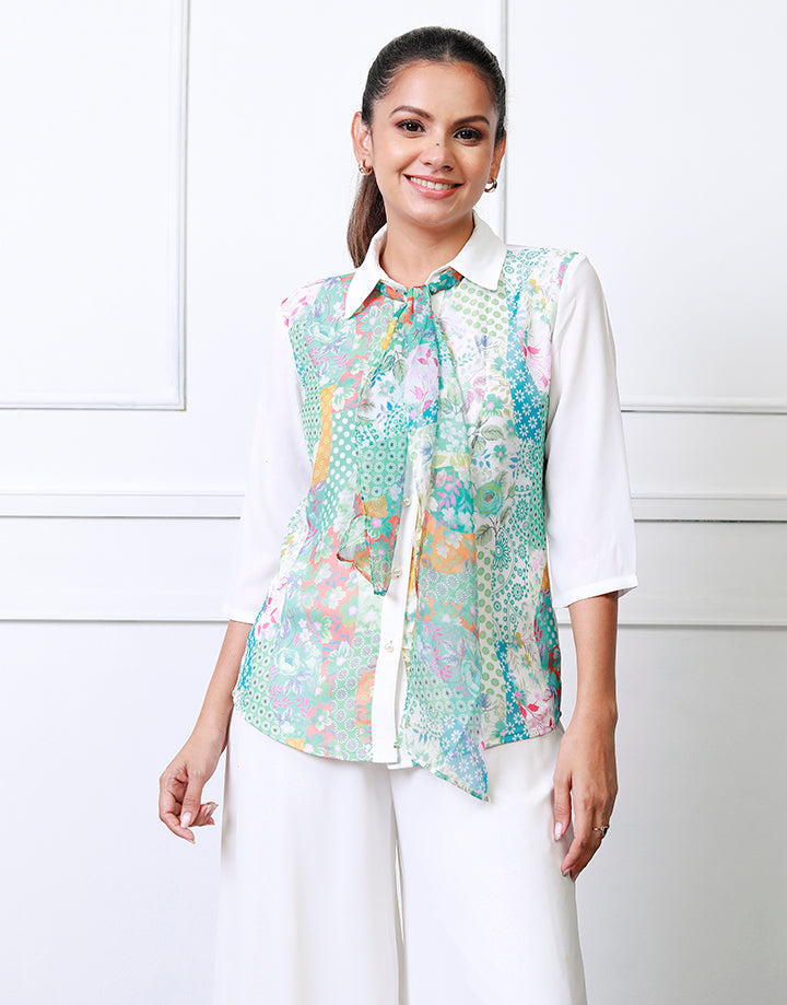 Printed Blouse with Neck Tie
