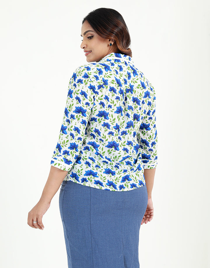 Printed Blouse with Piping Details