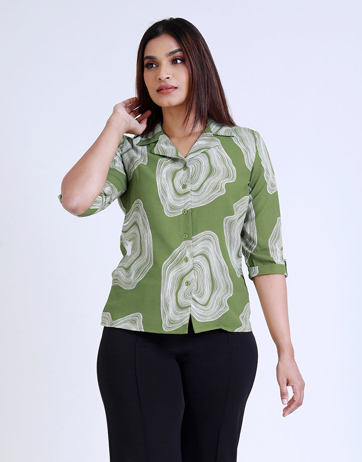 Printed Blouse with Tab Sleeve