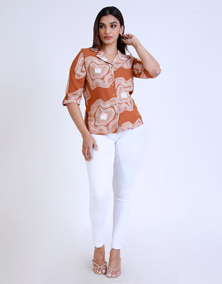 Printed Blouse with Tab Sleeve