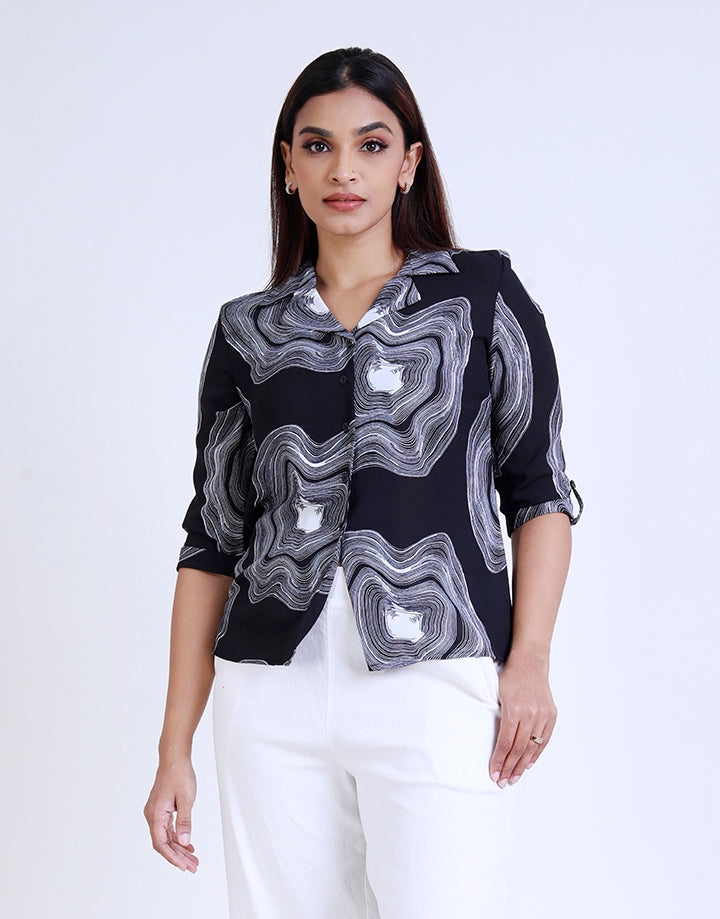 Printed Blouse with Tab Sleeve