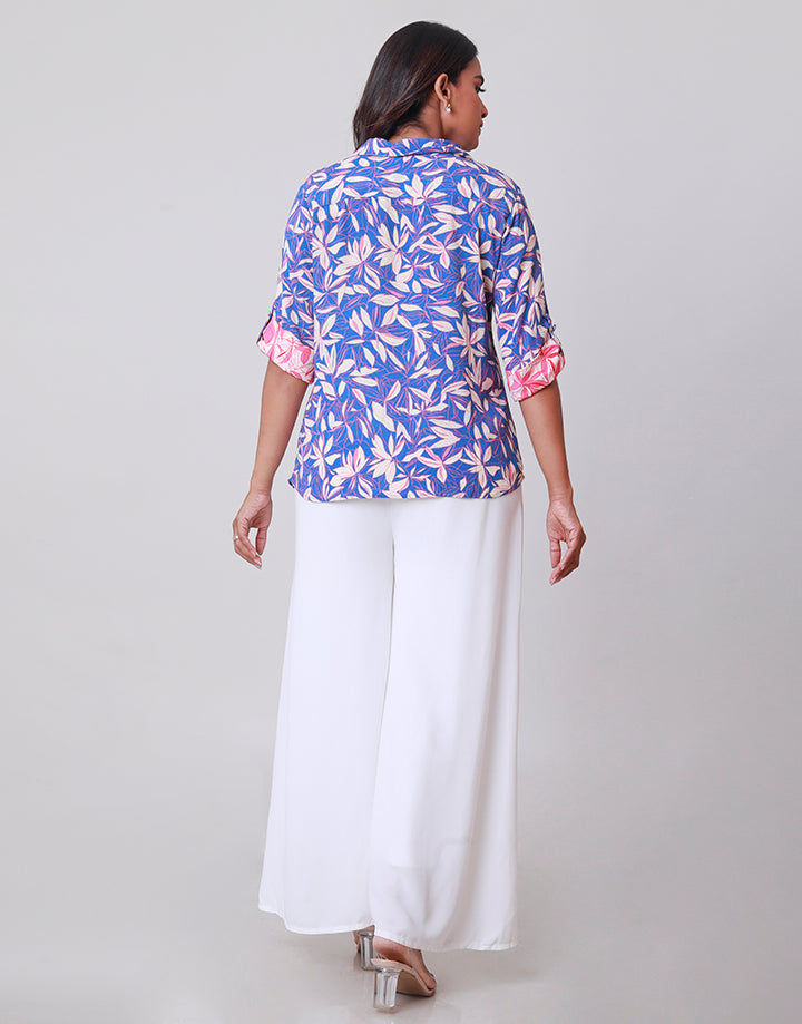 Printed Blouse with Tab Sleeves