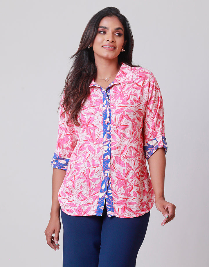 Printed Blouse with Tab Sleeves