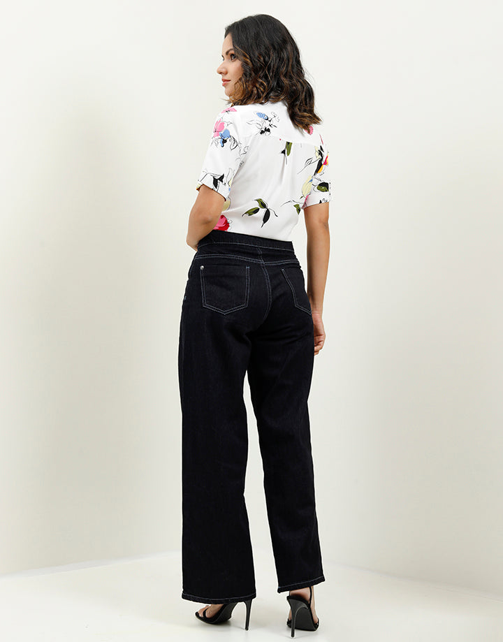 Printed Button Down Cropped Shirt