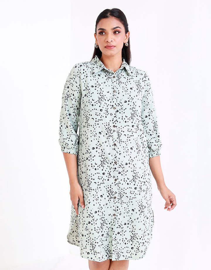 Printed Button Down Shirt Dress