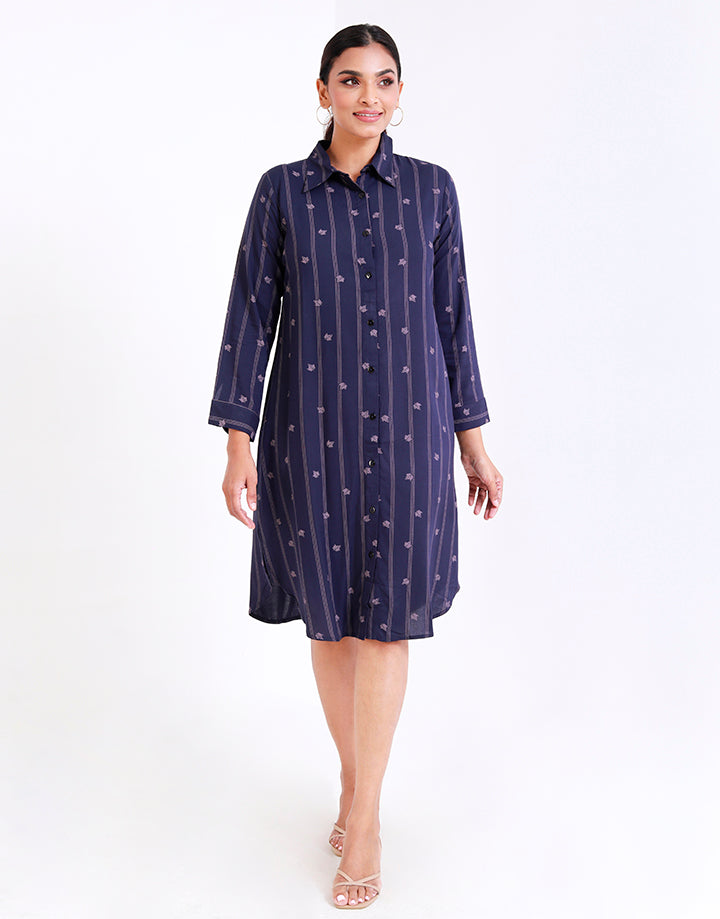 Printed Button Down Shirt Dress