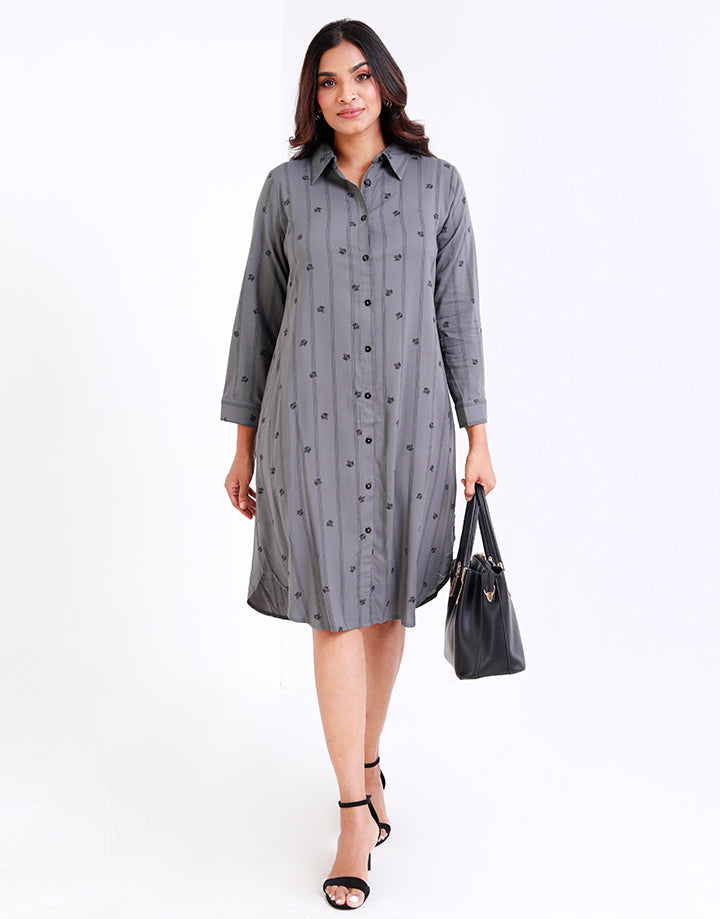 Printed Button Down Shirt Dress