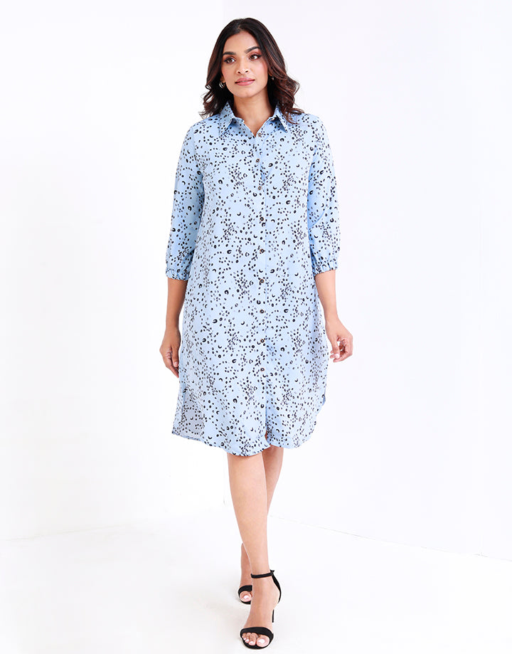 Printed Button Down Shirt Dress