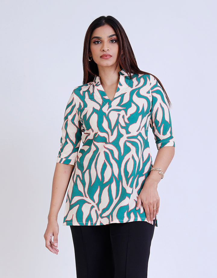 Printed Chinese Collar Kurtha with ¾ Sleeves