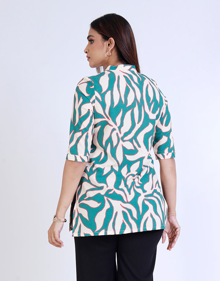 Printed Chinese Collar Kurtha with ¾ Sleeves